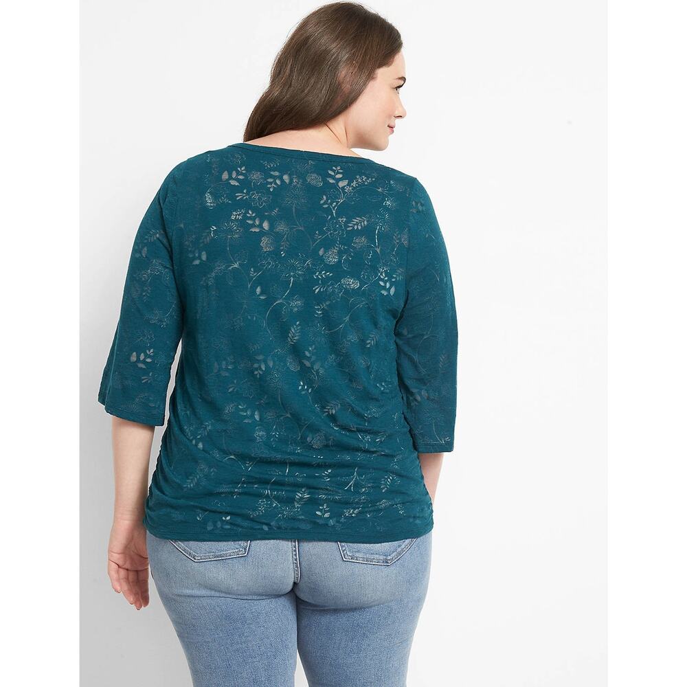 Lane Bryant Top 22 24 T-Shirt Tee Green Emerald 3/4 Sleeve V-Neck Burnout - Picture 2 of 9